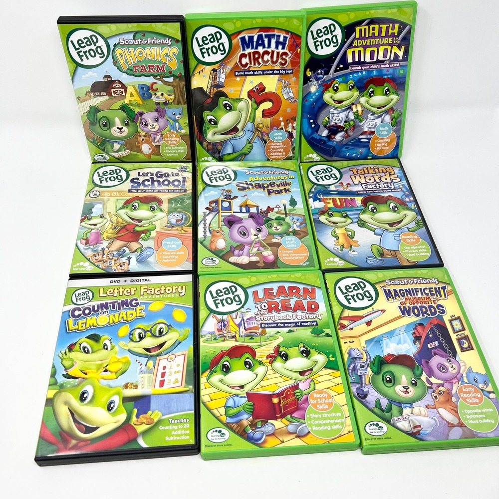 LeapFrog 9 DVD Lot Letter Factory Scout and Friends Math Phonics Learning Bundle